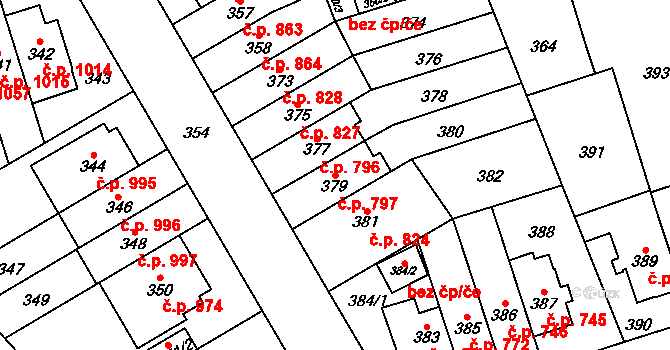 Řečkovice 797, Brno na parcele st. 379 v KÚ Řečkovice, Katastrální mapa