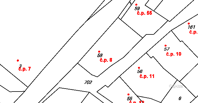 Ročov 8 na parcele st. 58 v KÚ Horní Ročov, Katastrální mapa