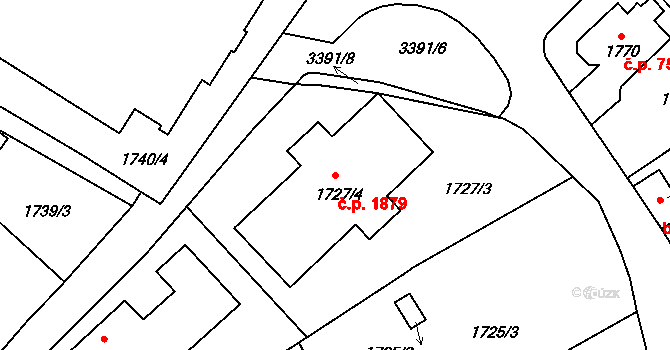 Pelhřimov 1879 na parcele st. 1727/4 v KÚ Pelhřimov, Katastrální mapa