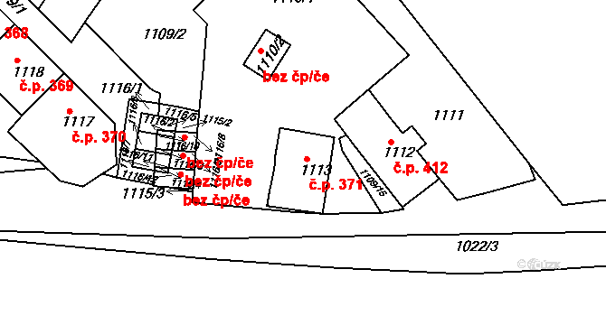 Sobědruhy 371, Teplice na parcele st. 1113 v KÚ Sobědruhy, Katastrální mapa