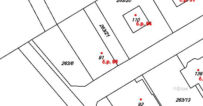 Olešnice 86 na parcele st. 91 v KÚ Olešnice nad Cidlinou, Katastrální mapa
