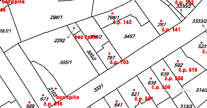 Nejdek 703 na parcele st. 797 v KÚ Nejdek, Katastrální mapa