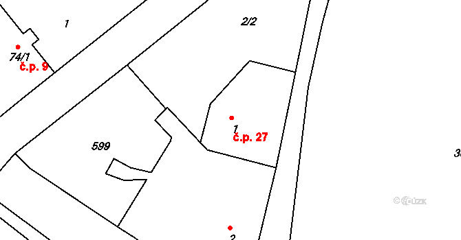 Bohušov 27, Blovice na parcele st. 1 v KÚ Hradiště u Blovic, Katastrální mapa