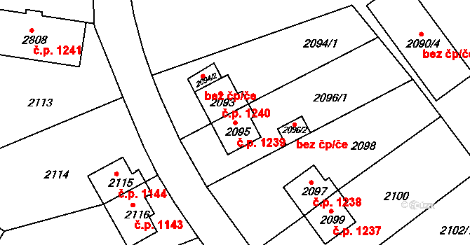 Sokolov 1239 na parcele st. 2095 v KÚ Sokolov, Katastrální mapa
