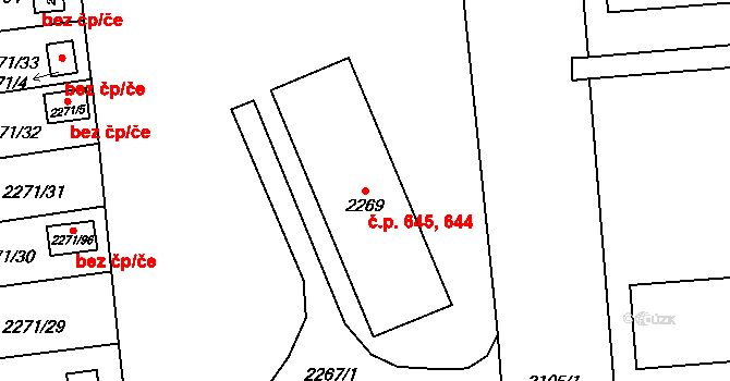 Chodov 644,645 na parcele st. 2269 v KÚ Dolní Chodov, Katastrální mapa