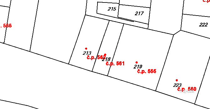 Žižkov 561, Praha na parcele st. 218 v KÚ Žižkov, Katastrální mapa