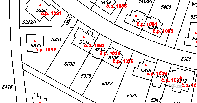 Záběhlice 1034, Praha na parcele st. 5334 v KÚ Záběhlice, Katastrální mapa