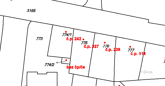 Krč 327, Praha na parcele st. 775 v KÚ Krč, Katastrální mapa