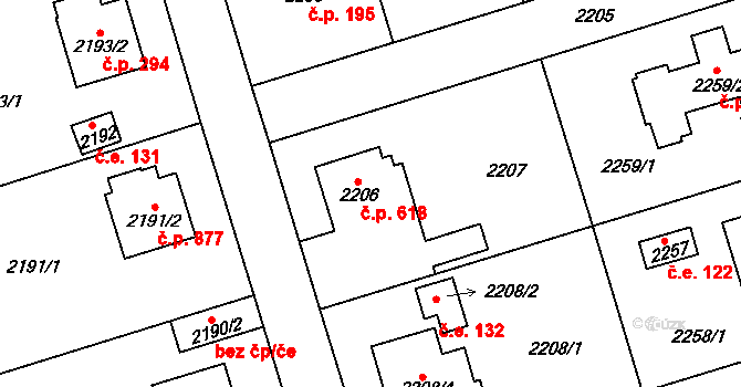 Kunratice 618, Praha na parcele st. 2206 v KÚ Kunratice, Katastrální mapa