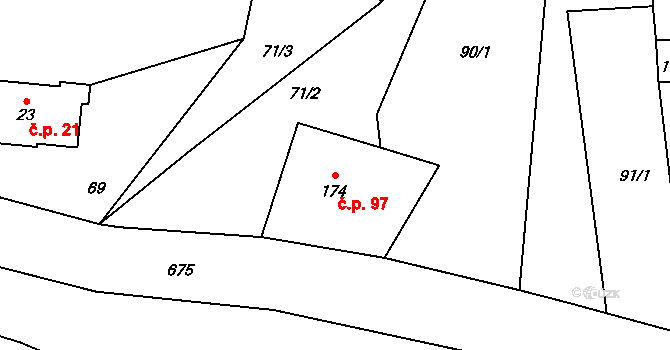 Mlýny 97, Kytlice na parcele st. 174 v KÚ Kytlické Mlýny, Katastrální mapa