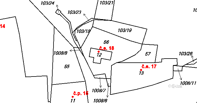 Měňany 18 na parcele st. 12 v KÚ Měňany, Katastrální mapa