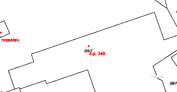 Pilníkov 349 na parcele st. 69/1 v KÚ Pilníkov III, Katastrální mapa