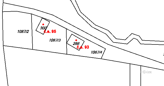 Doubice 93 na parcele st. 286 v KÚ Doubice, Katastrální mapa