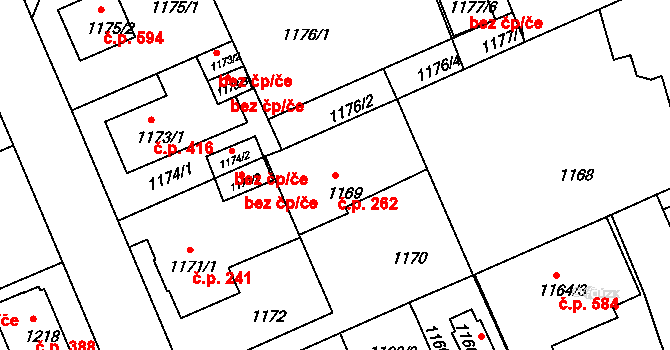 Liberec XI-Růžodol I 262, Liberec na parcele st. 1169 v KÚ Růžodol I, Katastrální mapa