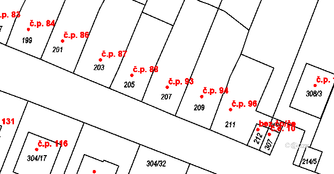 Ponětovice 93 na parcele st. 207 v KÚ Ponětovice, Katastrální mapa