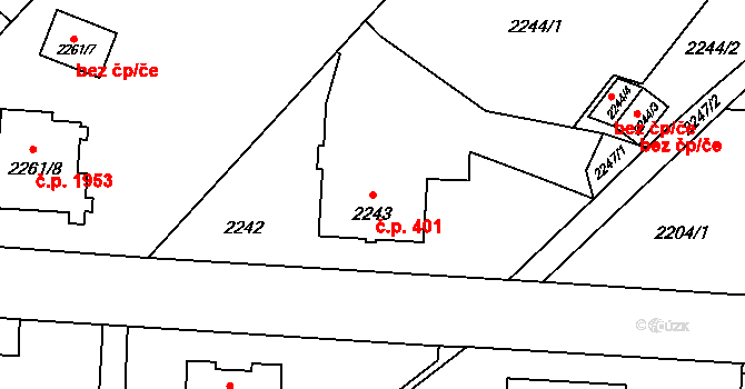 Hranice 401, Karviná na parcele st. 2243 v KÚ Karviná-město, Katastrální mapa