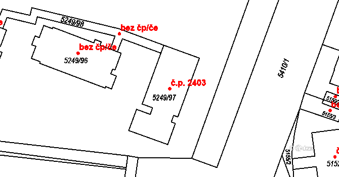 Východní Předměstí 2403, Plzeň na parcele st. 5249/97 v KÚ Plzeň, Katastrální mapa