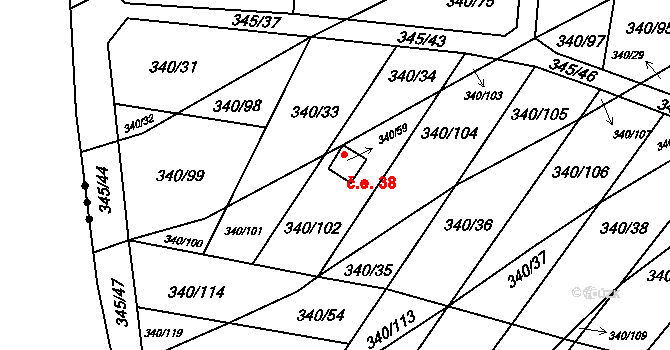 Ledce 38 na parcele st. 340/59 v KÚ Ledce u Židlochovic, Katastrální mapa