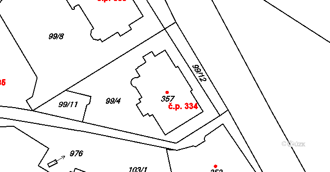 Mariánské Lázně 334 na parcele st. 357 v KÚ Mariánské Lázně, Katastrální mapa