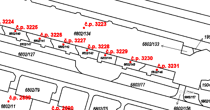 Frýdek 3229, Frýdek-Místek na parcele st. 6802/144 v KÚ Frýdek, Katastrální mapa
