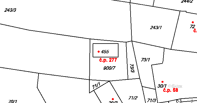 Břilice 277, Třeboň na parcele st. 455 v KÚ Břilice, Katastrální mapa