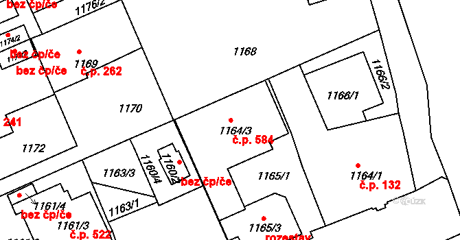 Liberec XI-Růžodol I 584, Liberec na parcele st. 1164/3 v KÚ Růžodol I, Katastrální mapa