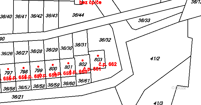 Hovorčovice 662 na parcele st. 803 v KÚ Hovorčovice, Katastrální mapa