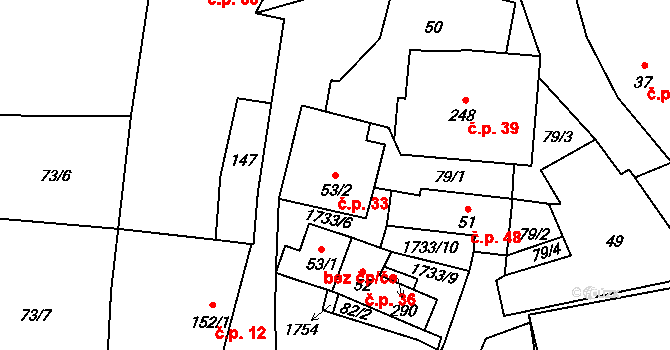 Dražíč 33 na parcele st. 53/2 v KÚ Dražíč, Katastrální mapa