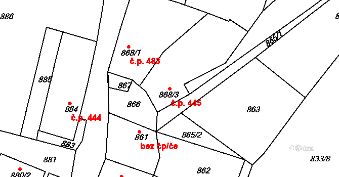 Jemnice 445 na parcele st. 868/3 v KÚ Jemnice, Katastrální mapa
