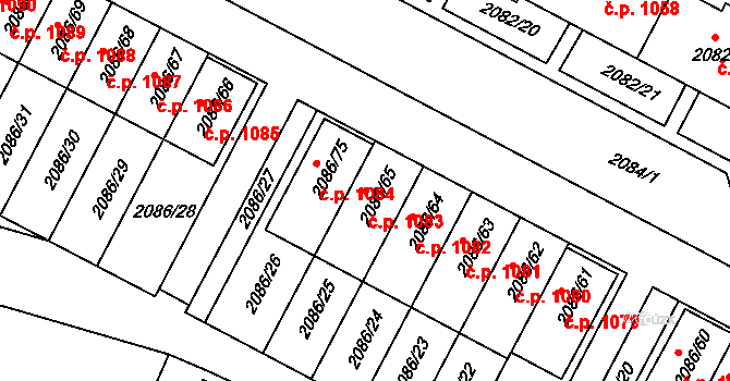 Jemnice 1083 na parcele st. 2086/65 v KÚ Jemnice, Katastrální mapa