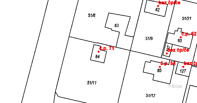 Mutěnice 71 na parcele st. 84 v KÚ Mutěnice u Strakonic, Katastrální mapa