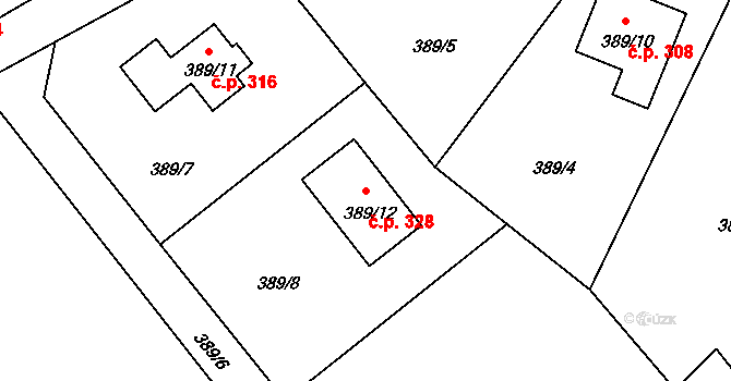 Malešov 328 na parcele st. 389/12 v KÚ Malešov, Katastrální mapa