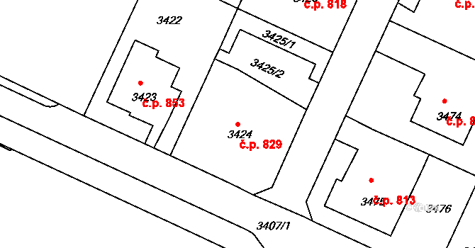 Předměstí 829, Litoměřice na parcele st. 3424 v KÚ Litoměřice, Katastrální mapa