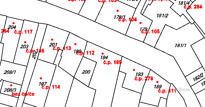 Litoměřice-Město 189, Litoměřice na parcele st. 194 v KÚ Litoměřice, Katastrální mapa