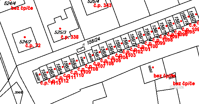 Dobšice 1105 na parcele st. 156/7 v KÚ Dobšice u Znojma, Katastrální mapa