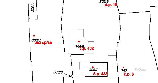 Lety 432 na parcele st. 305/6 v KÚ Lety u Dobřichovic, Katastrální mapa