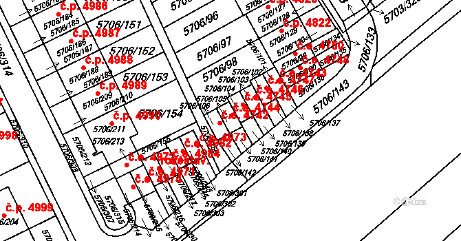 Jihlava 4744 na parcele st. 5706/105 v KÚ Jihlava, Katastrální mapa