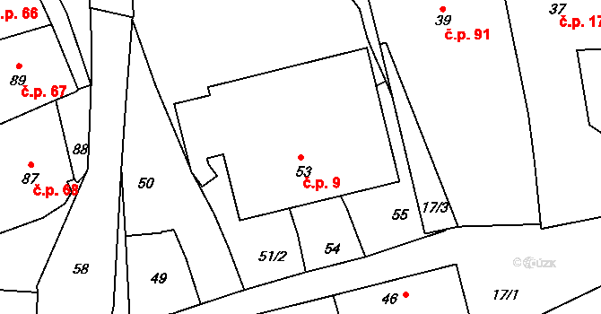 Bystřice nad Pernštejnem 9 na parcele st. 53 v KÚ Bystřice nad Pernštejnem, Katastrální mapa