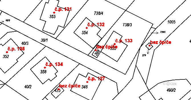 Hřiměždice 38627043 na parcele st. 398 v KÚ Hřiměždice, Katastrální mapa