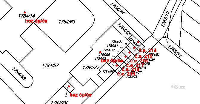 Hrušovany u Brna 39848043 na parcele st. 1784/27 v KÚ Hrušovany u Brna, Katastrální mapa