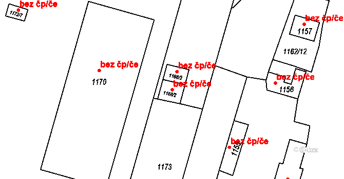 Šatov 40970043 na parcele st. 1168/2 v KÚ Šatov, Katastrální mapa