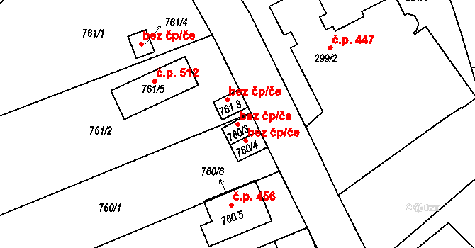 Holešov 41062043 na parcele st. 760/3 v KÚ Všetuly, Katastrální mapa