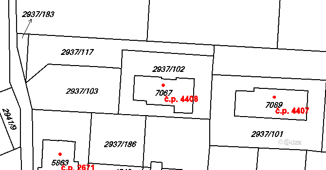 Zlín 4408 na parcele st. 7067 v KÚ Zlín, Katastrální mapa