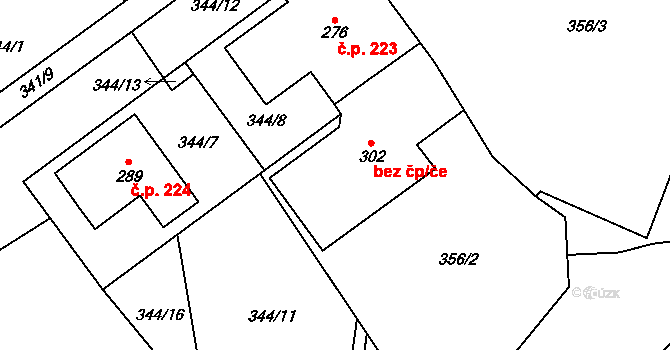Košťany 42202043 na parcele st. 302 v KÚ Střelná, Katastrální mapa