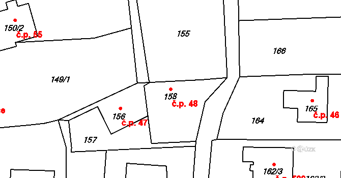 Dolní Benešov 48 na parcele st. 158 v KÚ Dolní Benešov, Katastrální mapa