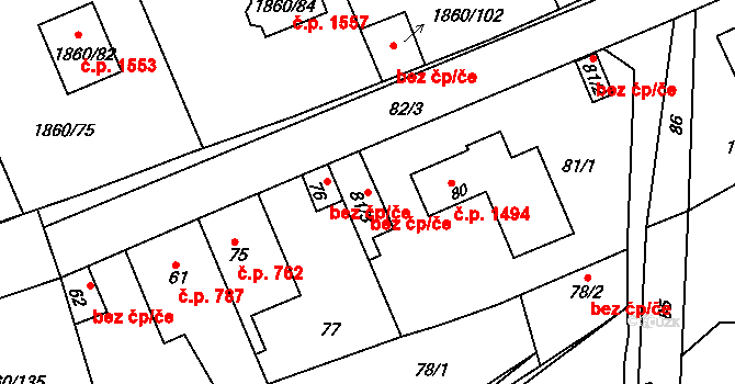 Kladno 44424043 na parcele st. 81/3 v KÚ Motyčín, Katastrální mapa