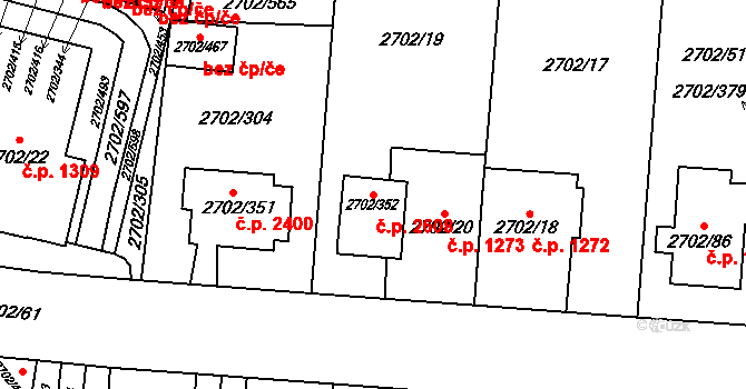 Předměstí 2608, Opava na parcele st. 2702/352 v KÚ Opava-Předměstí, Katastrální mapa
