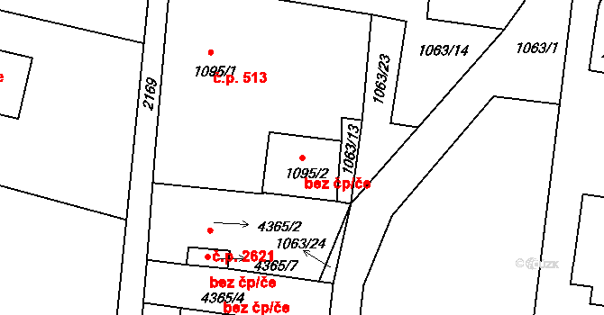 Písek 46235043 na parcele st. 1095/2 v KÚ Písek, Katastrální mapa