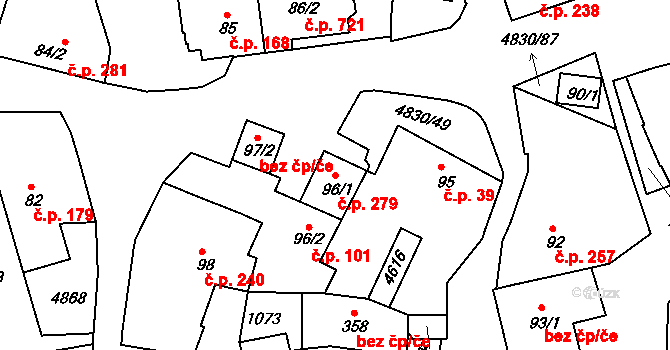 Boršice 279 na parcele st. 96/1 v KÚ Boršice u Buchlovic, Katastrální mapa