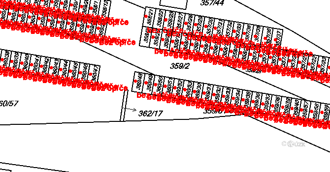 Rousínov 129 na parcele st. 360/51 v KÚ Rousínov u Vyškova, Katastrální mapa